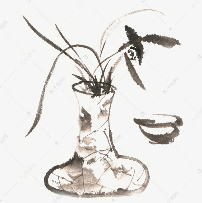 花瓶里的兰草水墨画png免抠素材图片免费下载 高清装饰图案psd 千库网 图片编号
