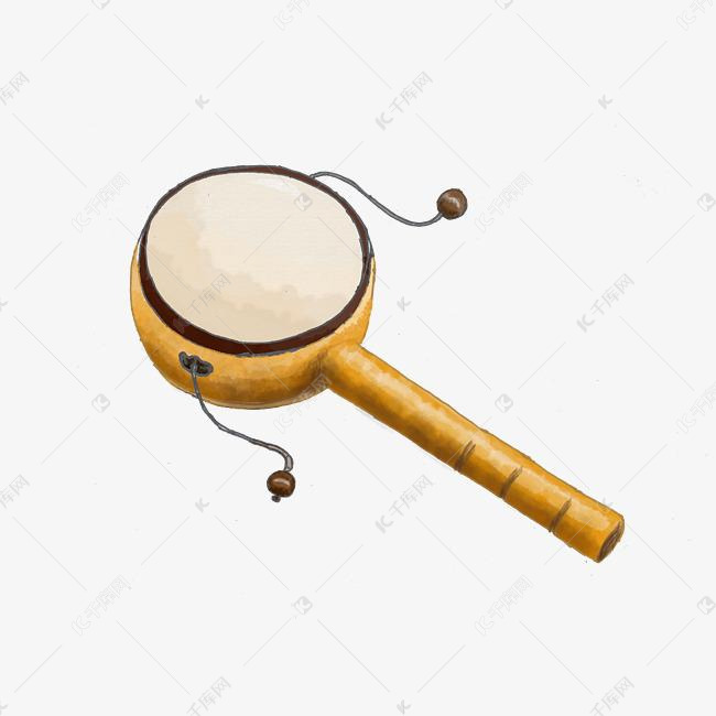 手绘水彩拨浪鼓童趣png