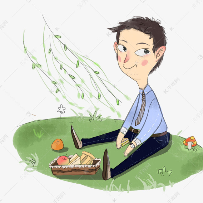 清明节春风吹柳树飘手绘插画