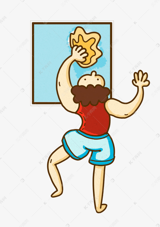 妈妈擦玻璃时尚插画