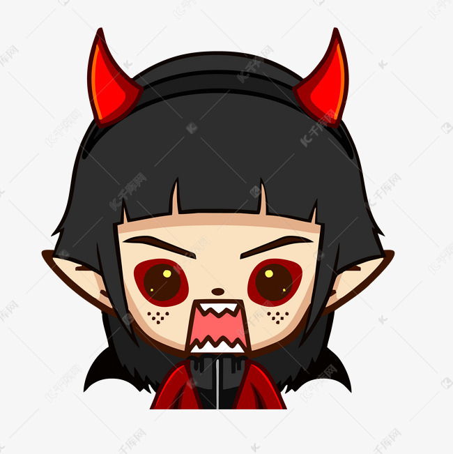 卡通手绘女孩恶魔q版头像元素