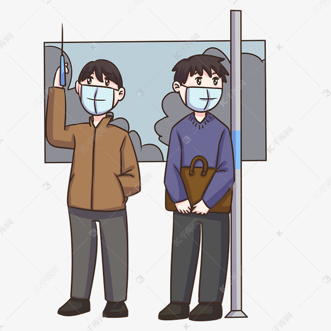 防雾霾坐公交车的小男孩