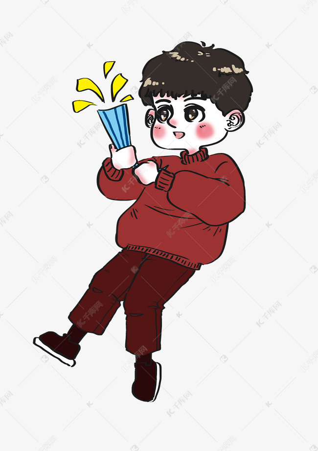 新年庆贺拉礼炮男孩喜庆中国年卡通人物素材图片免费下载-千库网