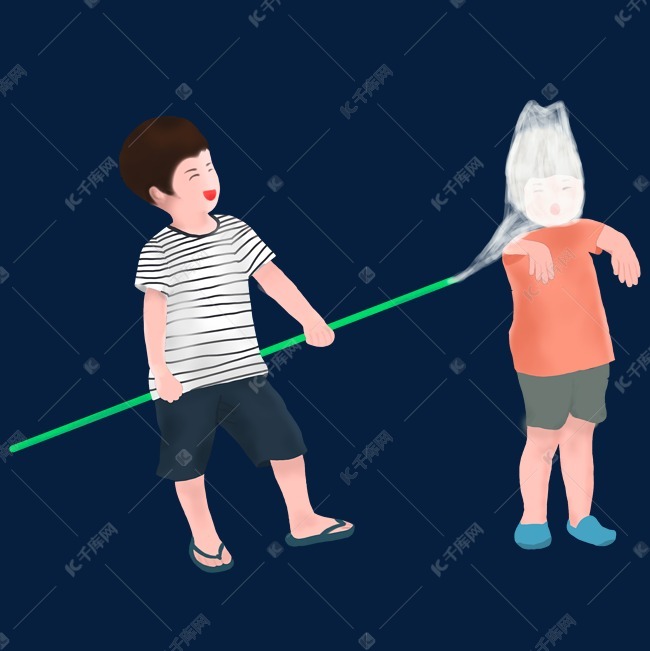 正在玩耍摸瞎子的两个小男孩