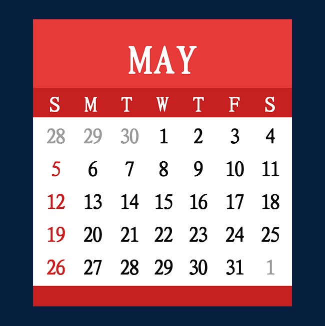 红白色2019年5月日历素材图片免费下载_