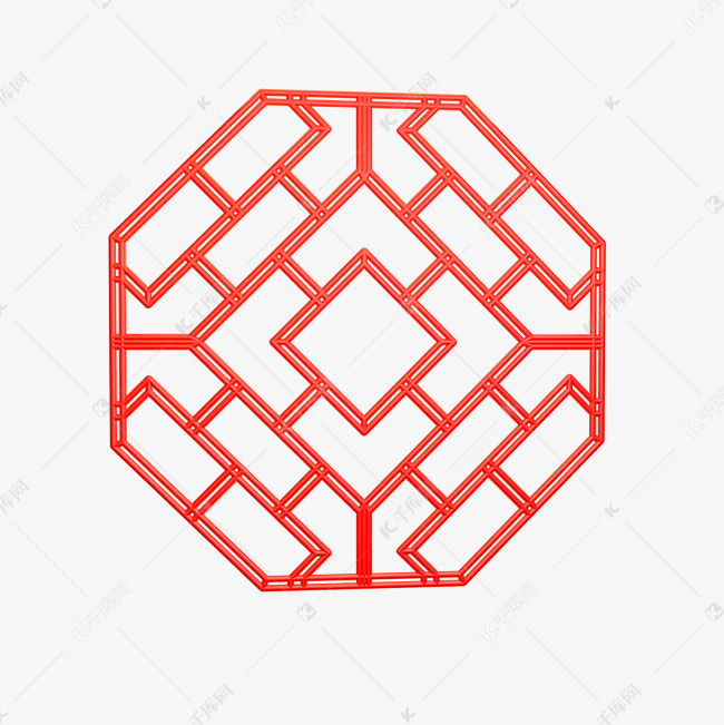 红色创意几何窗花装饰