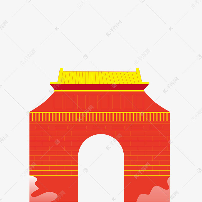 红色古建筑门楼卡通png素材