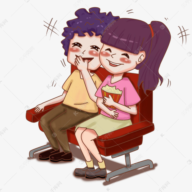 动漫厚涂看电影的女孩子们插画png