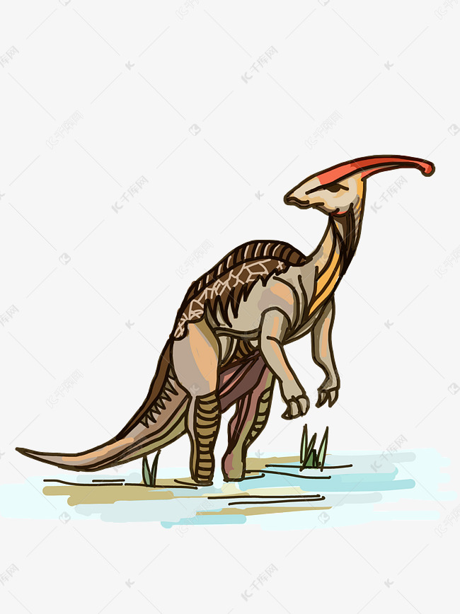 在水里站立的恐龙手绘