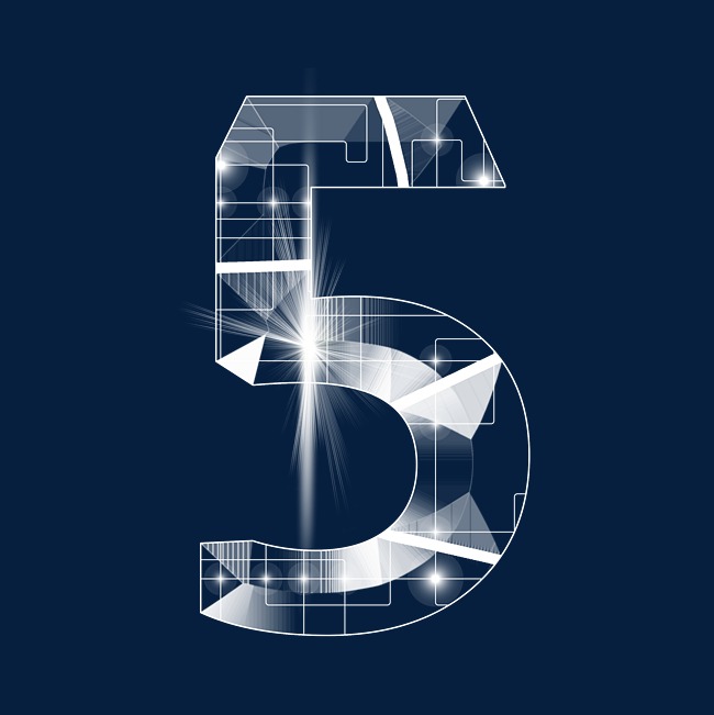 透明线条光效psd数字5_艺术字设计_千库网