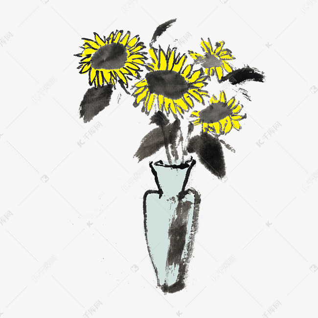 向日葵花瓶手绘插画