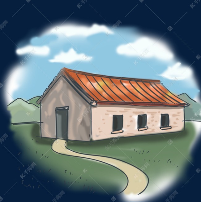 房屋主题砖房卡通手绘