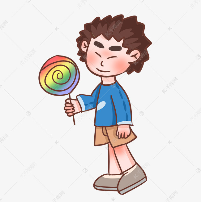 儿童节吃棒棒糖的男孩手绘