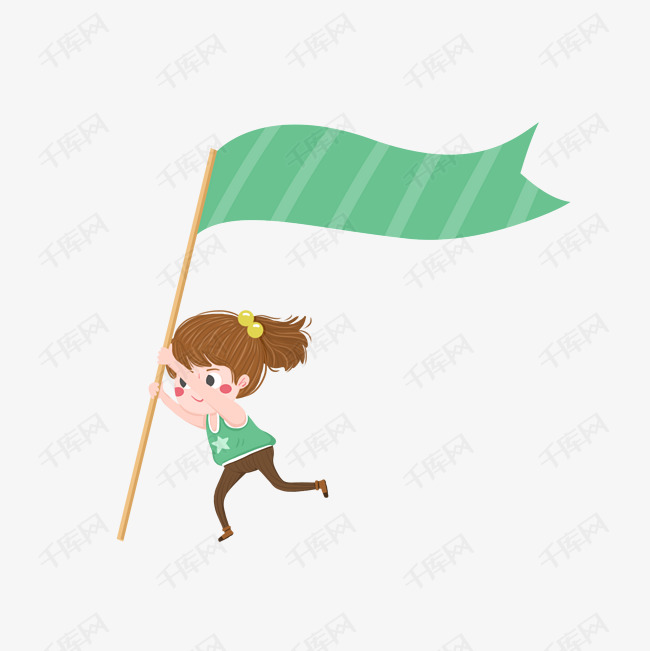 矢量手绘扛旗的小女孩
