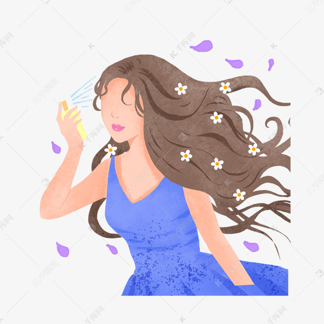 喷香水的小女孩插画