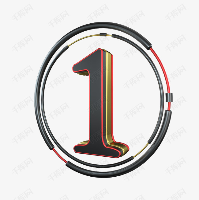 c4d炫酷黑红金立体数字1装饰