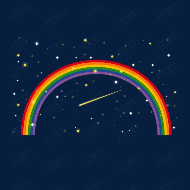 卡通矢量夜空彩虹流星元素
