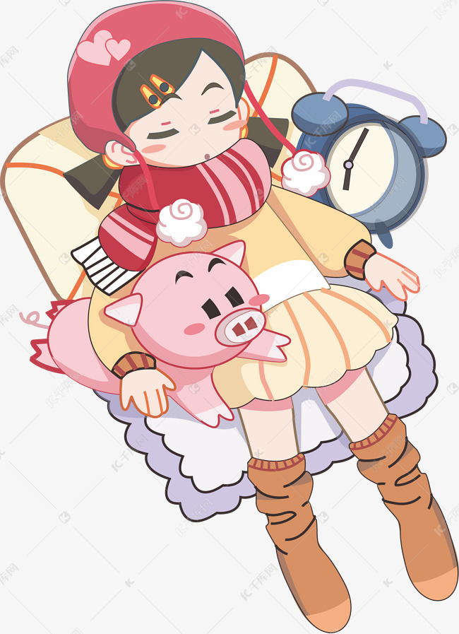 睡眠小猪卡通插画