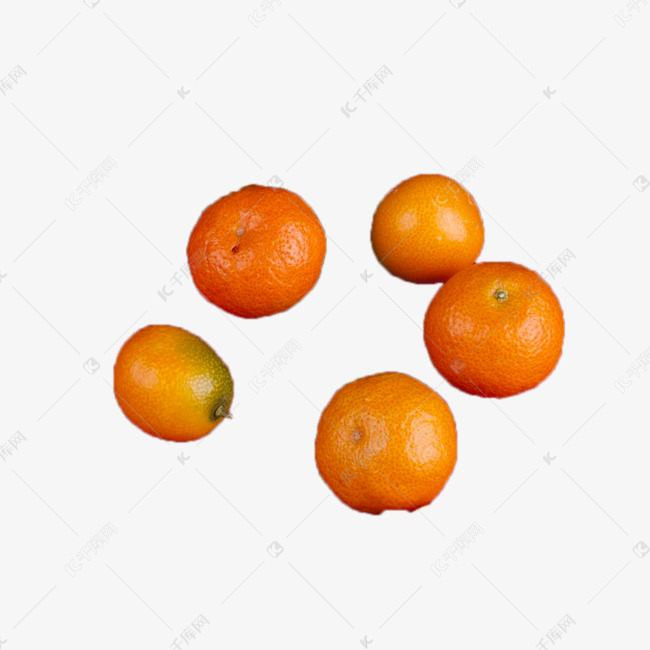 五个新鲜漂亮的橘子