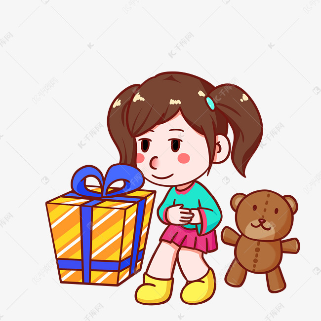 儿童节收到礼物的孩子手绘