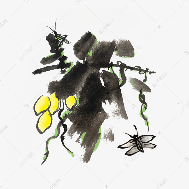 夏天新鲜柠檬手绘水墨风插画