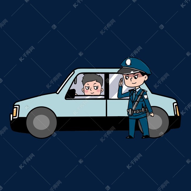 查车时敬礼打招呼的警察