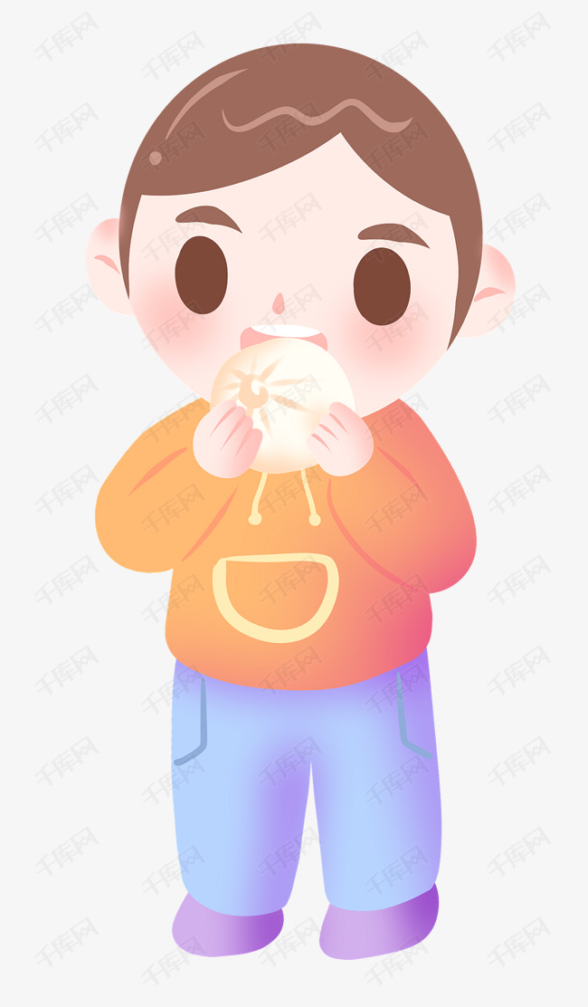 吃包子的男孩插画