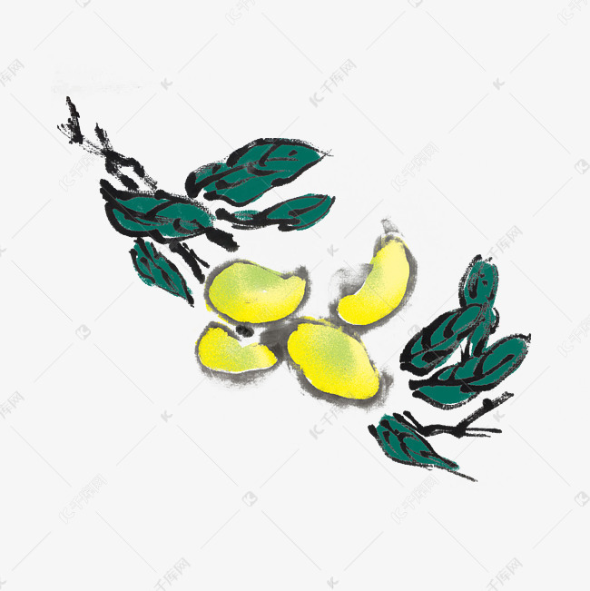 夏天水墨风柠檬手绘插画