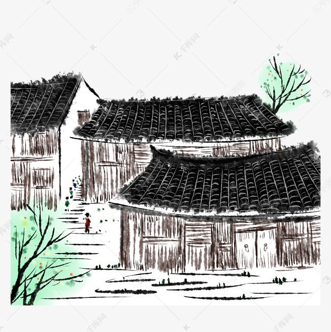 水墨画房屋