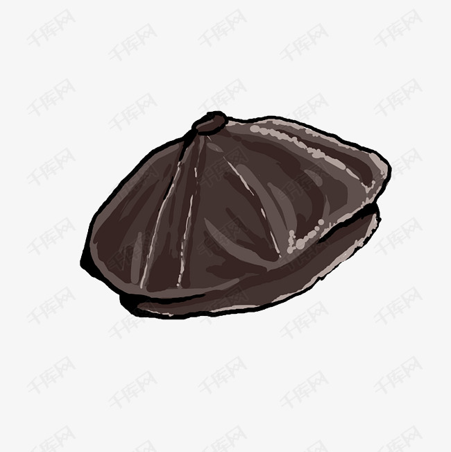 免抠元素 卡通手绘 深褐色厚涂画家帽贝雷帽png素