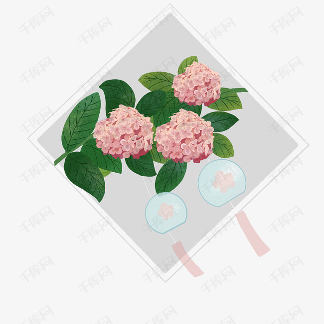 紫阳花绣球花装饰风铃png粉色灰色素材图片免费下载 高清卡通手绘psd 千库网 图片编号