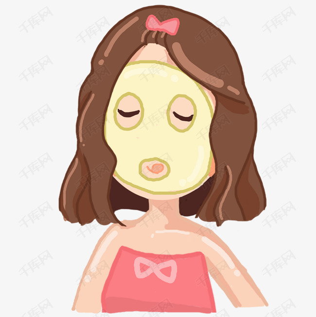 贴面膜的小女孩插画