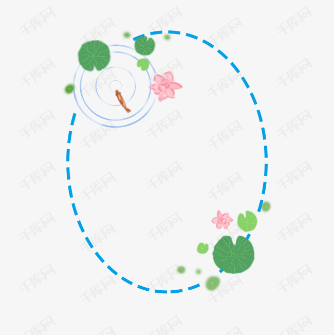 水纹椭圆形荷花边框png