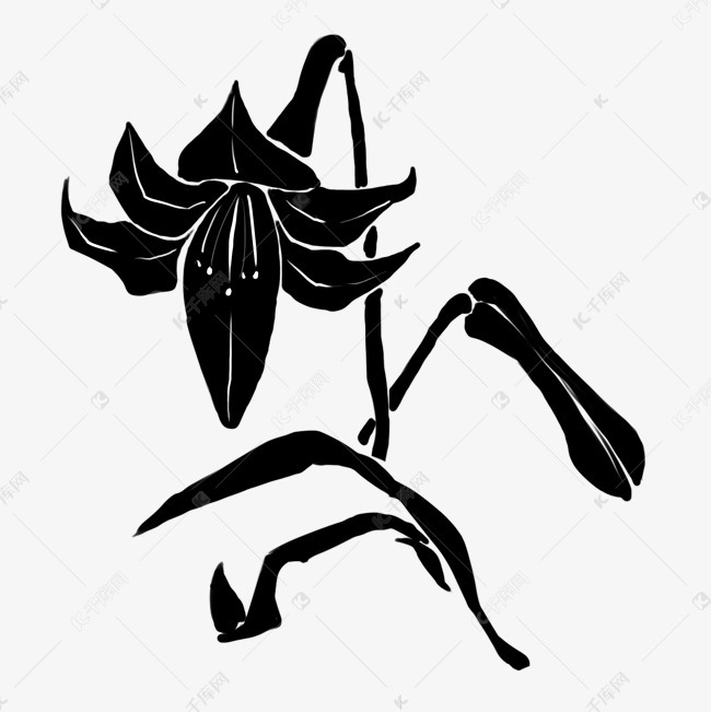 凋零的黑色花朵插画