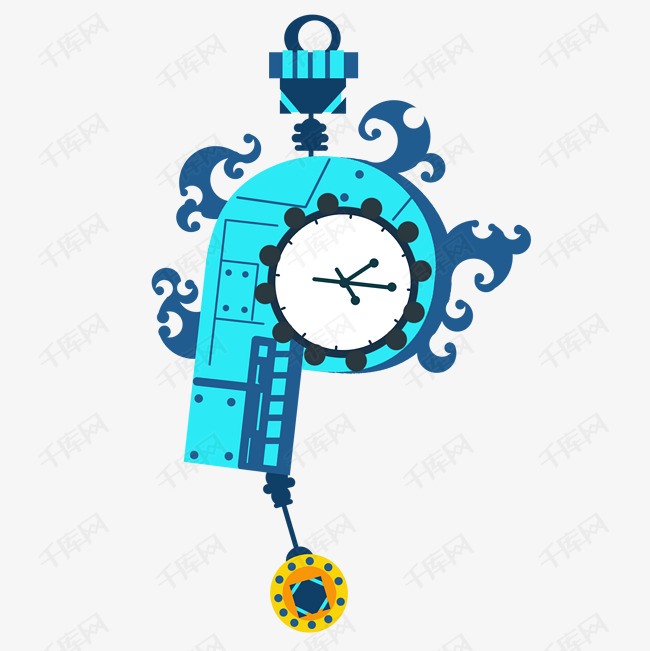 免抠元素 机械钟表 花纹齿轮挂钟闹铃时钟版权可商用有保障