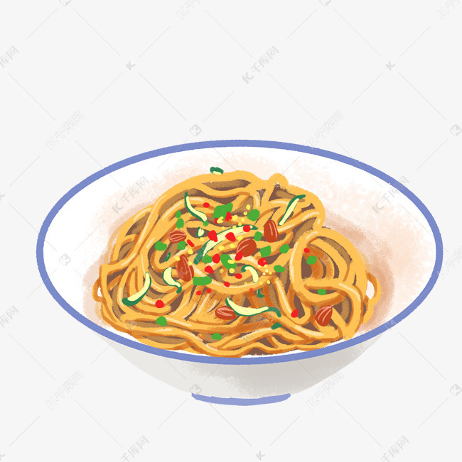 小吃凉面卡通插画
