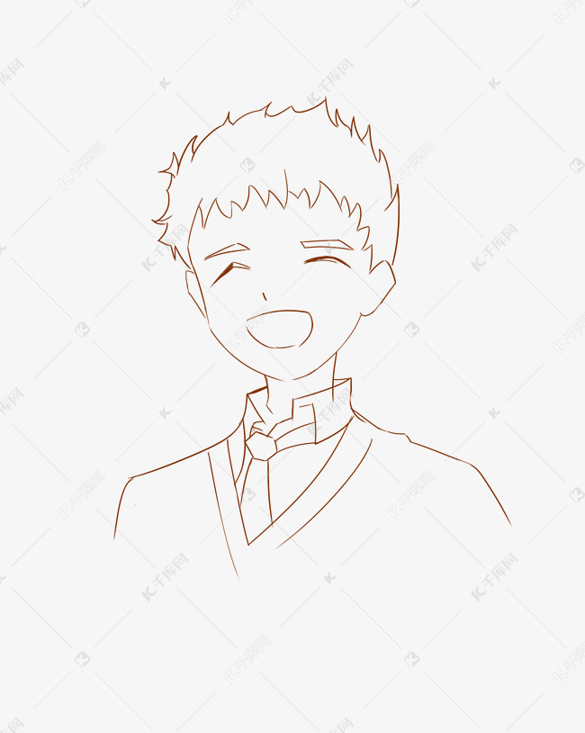 男孩学生微笑线稿免扣png