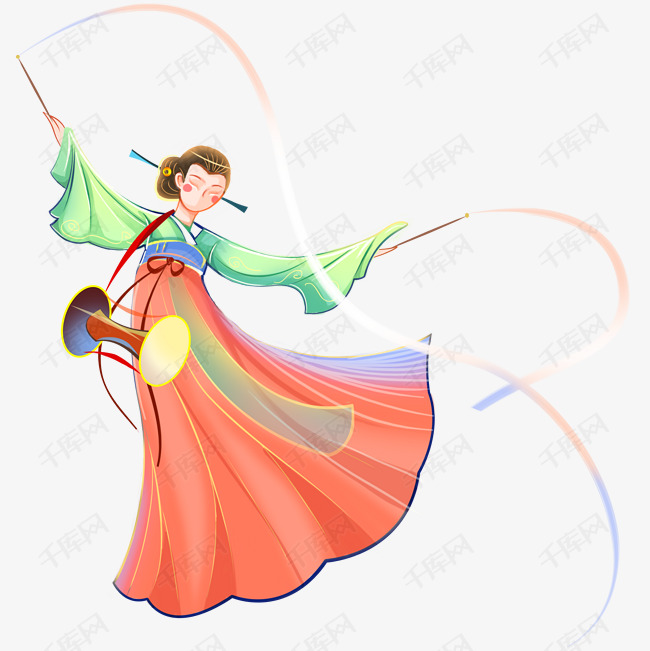 跳舞的朝鲜族女子卡通png素材