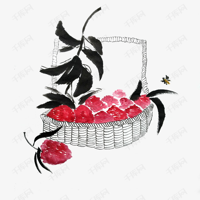 妃子笑荔枝水墨国画鲜果果篮png