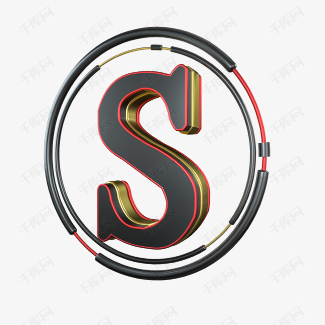 c4d炫酷黑红金立体字母s装饰