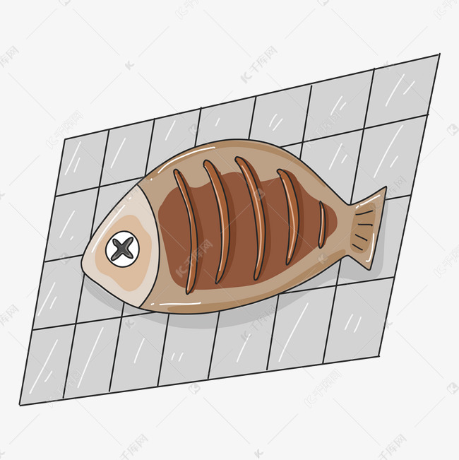 烤鱼烧烤卡通插画
