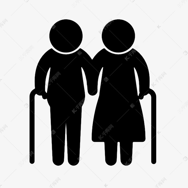 老年夫妇剪影杖图标