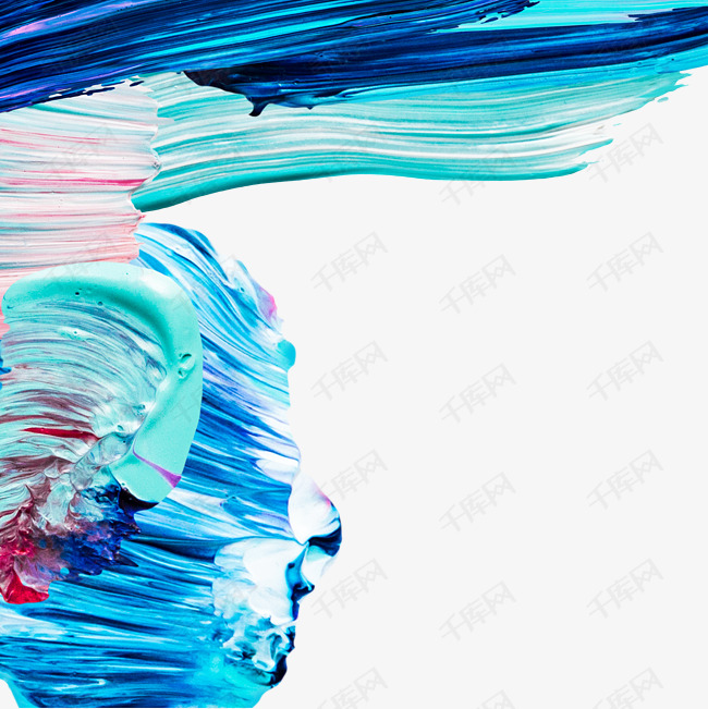 油画肌理蓝色厚涂笔刷装饰边框PNG纹理