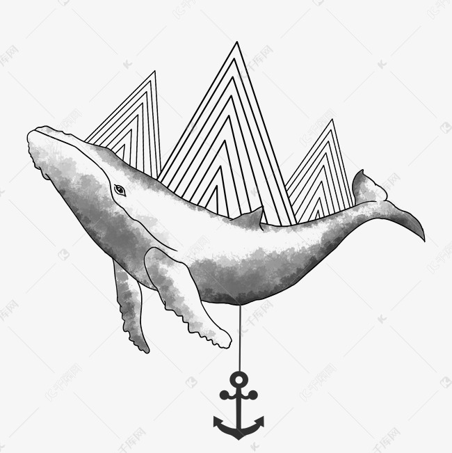 鲸鱼黑白花臂图案