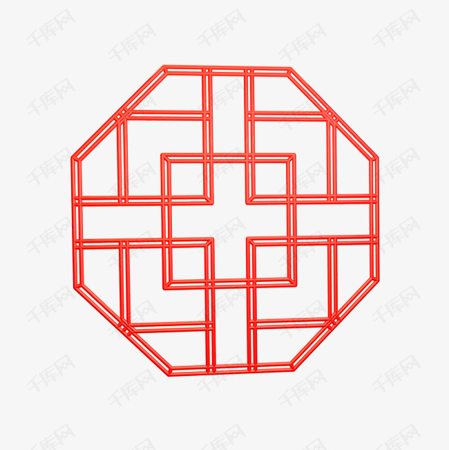 红色中国风几何正方形窗花