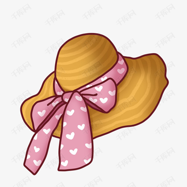 夏季蝴蝶结草帽大檐帽png免抠
