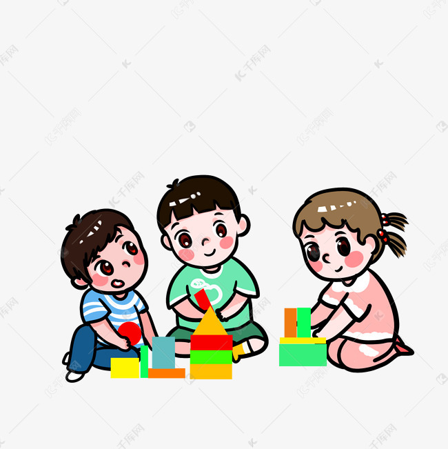 卡通小朋友一起搭积木玩耍PNG素材图片免费下载-千库网