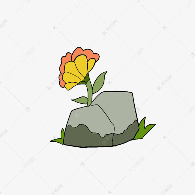 石头上的花枝插画