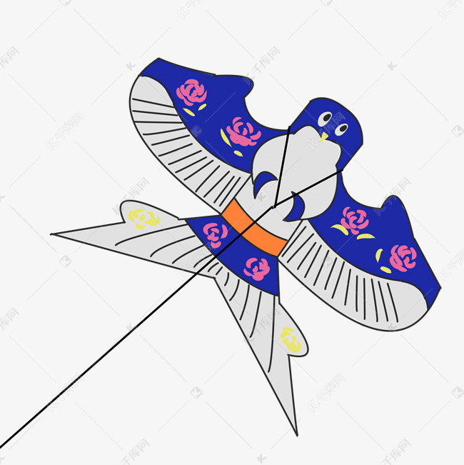 蓝色传统燕子风筝免扣素材