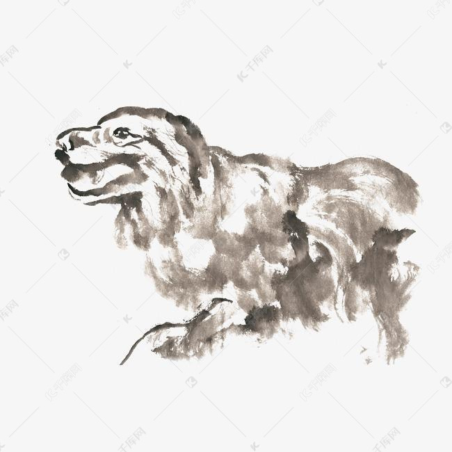 咆哮的小狗水墨画png免抠素材